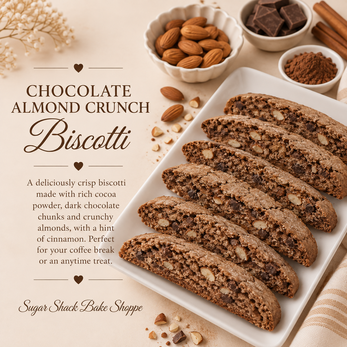 Chocolate Almond Crunch Biscotti