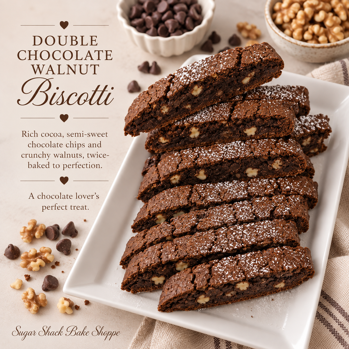 Double Chocolate Walnut Biscotti